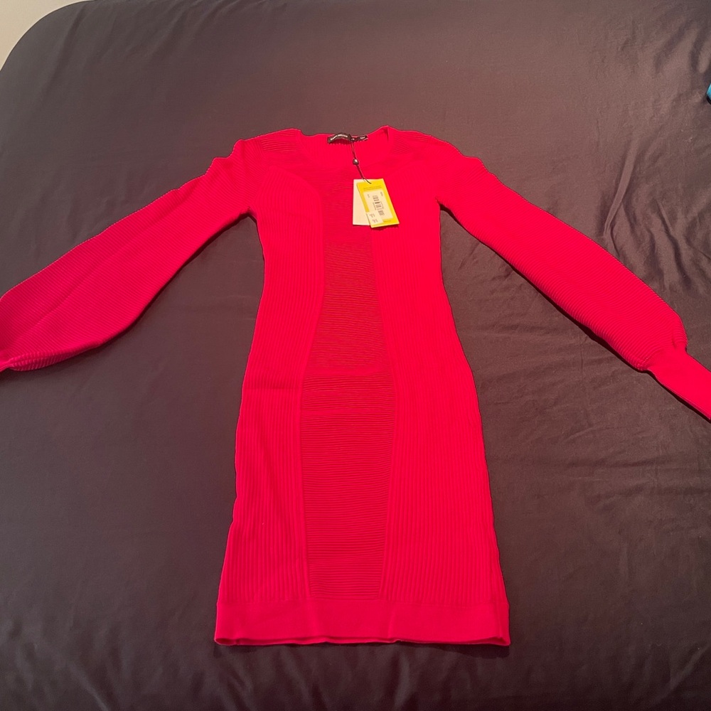 Karen Millen Red Bishop Sleeve Bodycon Dress